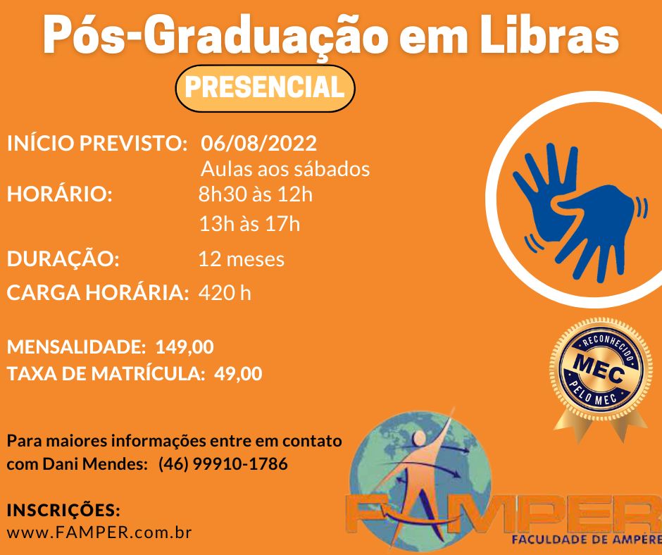 Pós-graduação em Proficiência em Libras registrado pela FACONNECT -  Faculdade Conectada, com a carga horária de 780 horas e 15 meses de  duração.💥, By Vale Cursos Educacional